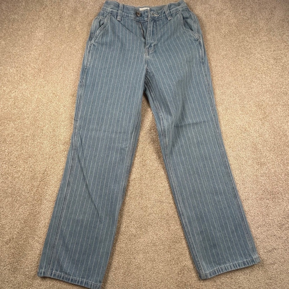 PacSun Mom Jean Blue Pinstripe Carpenter High Waisted Denim Pants Size 25